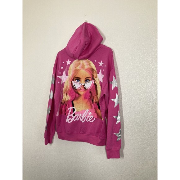 Barbie Hoodie Womens Large Zip Up Star Graphic Sweatshirt Hooded Jacket NWT pink - Picture 8 of 16